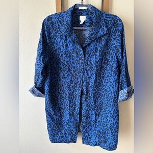 Chico's Blue and Black Leopard Print Blouse